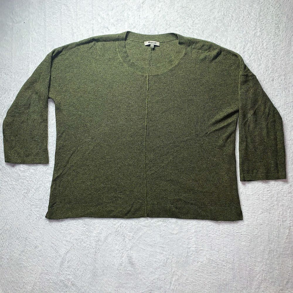 Madewell Womens Knit Sweater 1/4 Sleeve Round Neck Top Olive Green Size S